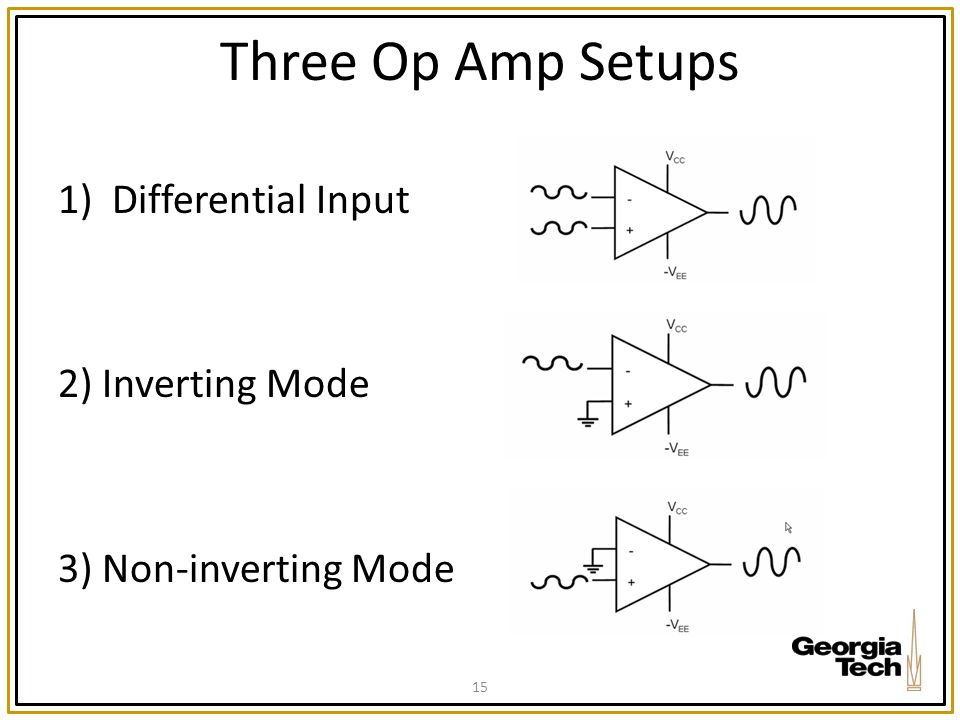 Three Op Amp Setups Differential Input 2) Inverting Mode