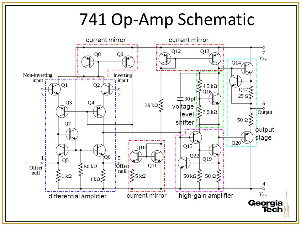741 Op-Amp Schematic current mirror current mirror
