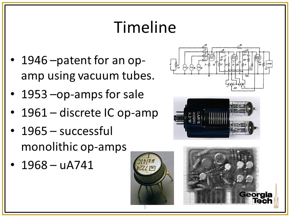 Timeline 1946 –patent for an op-amp using vacuum tubes.