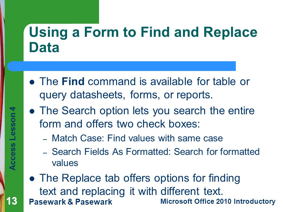 Using a Form to Find and Replace Data