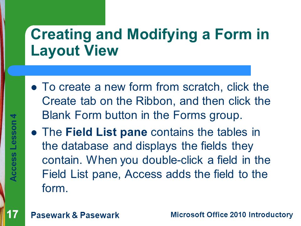 Creating and Modifying a Form in Layout View