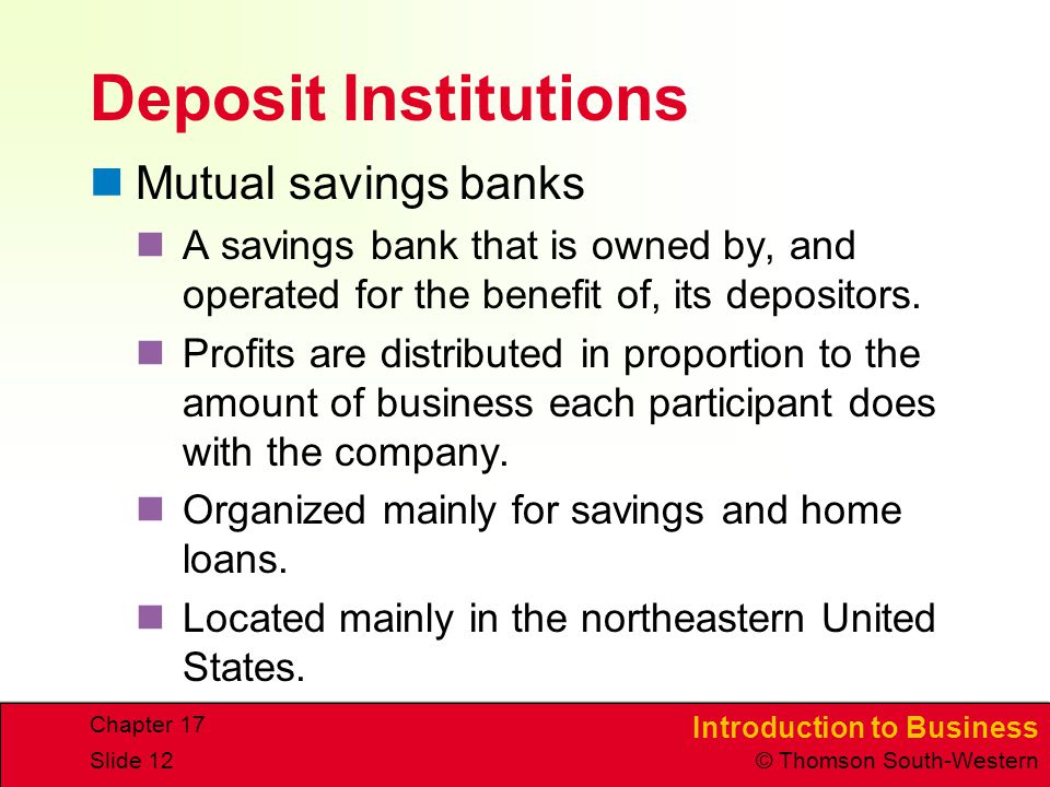 Deposit Institutions Mutual savings banks