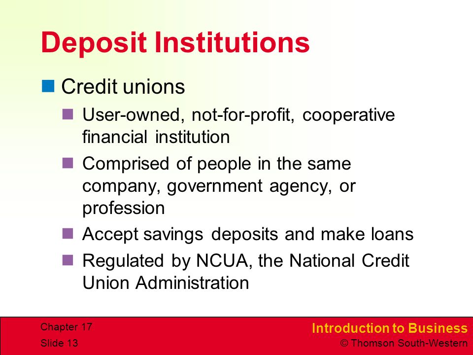 Deposit Institutions Credit unions
