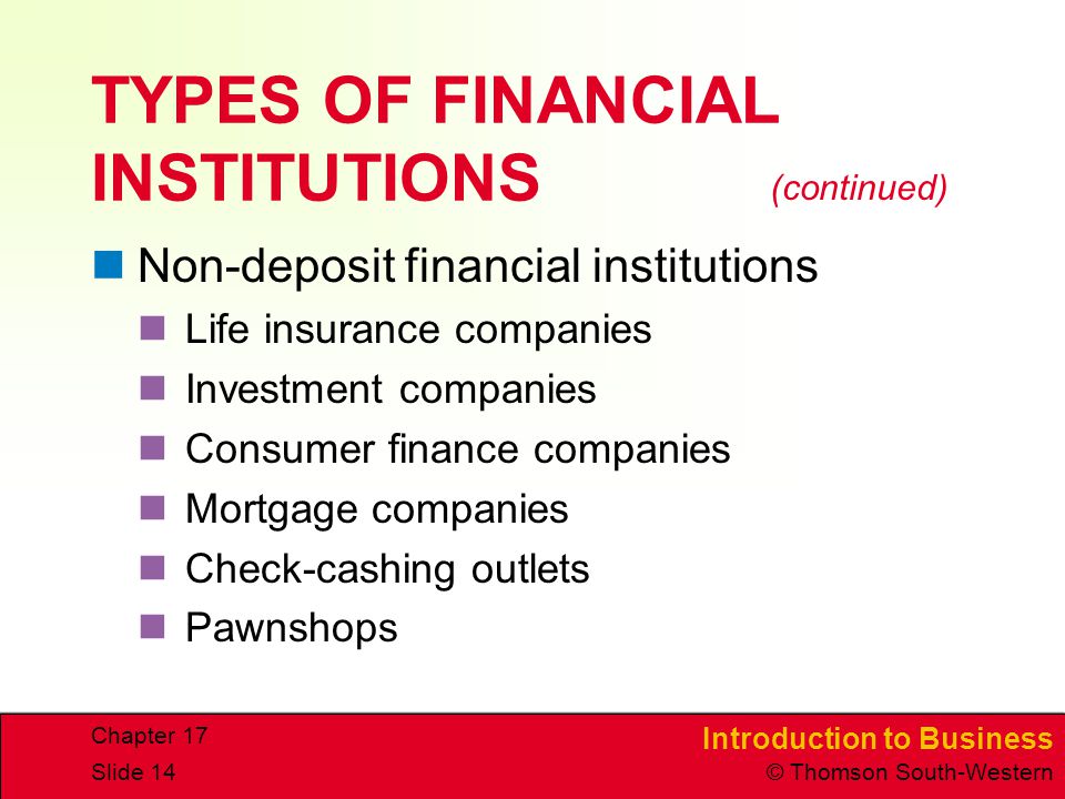 TYPES OF FINANCIAL INSTITUTIONS
