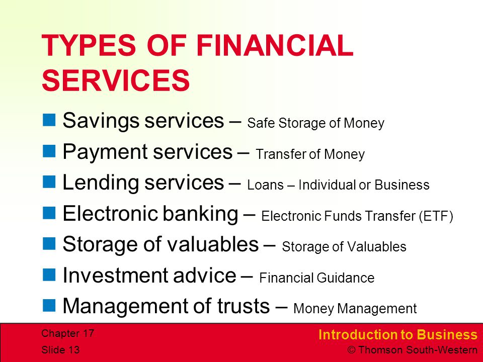 TYPES OF FINANCIAL SERVICES