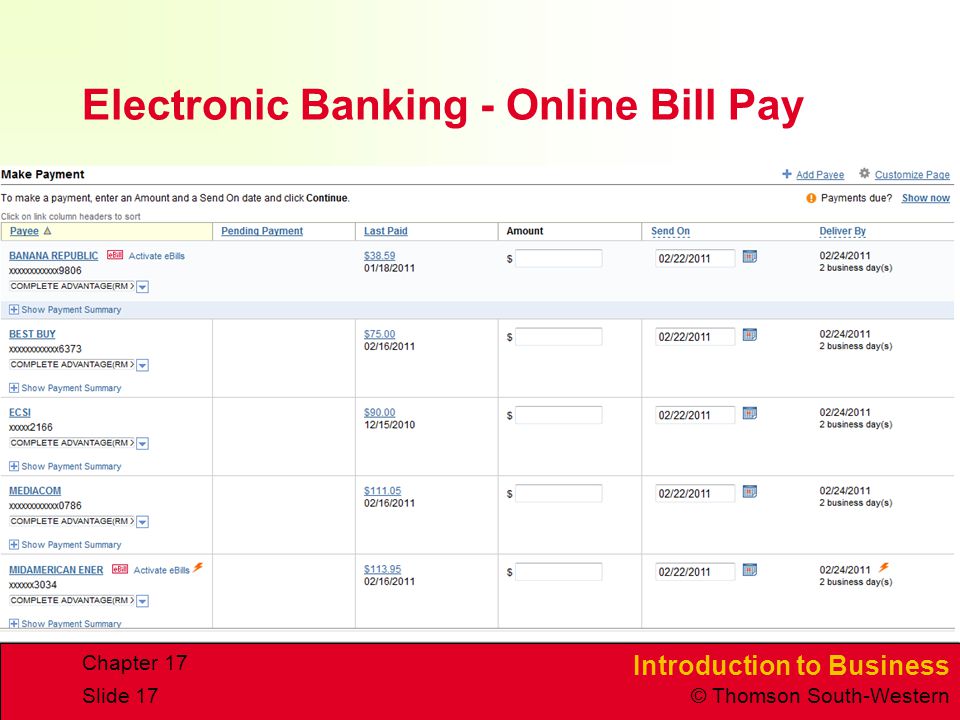 Electronic Banking - Online Bill Pay