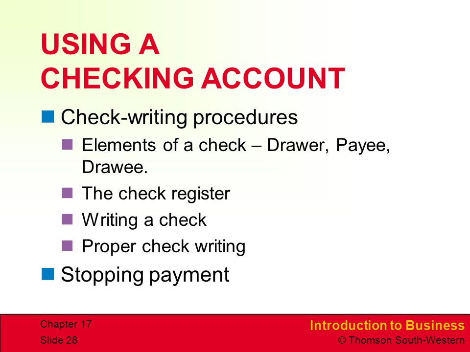 USING A CHECKING ACCOUNT