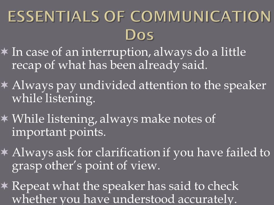 ESSENTIALS OF COMMUNICATION Dos