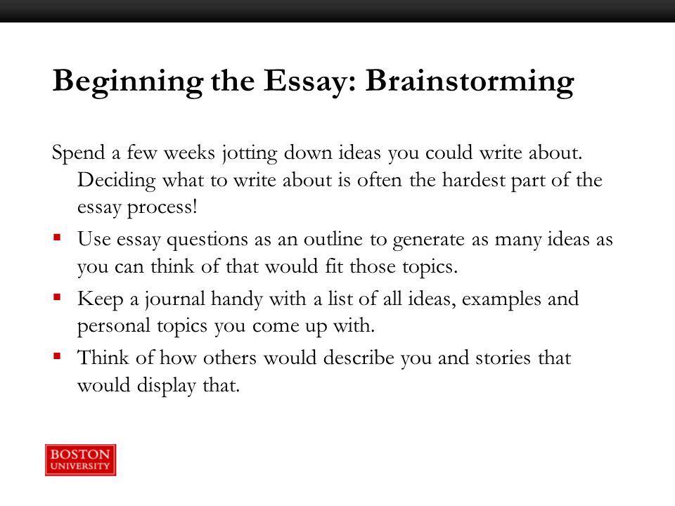 Beginning the Essay: Brainstorming