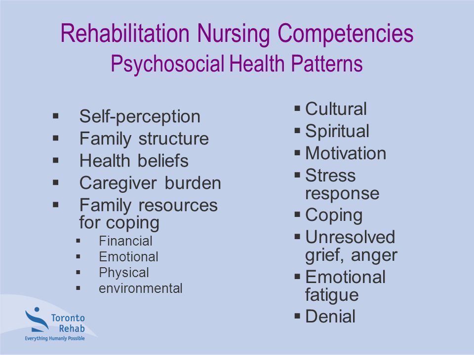 Rehabilitation Nursing Competencies Psychosocial Health Patterns