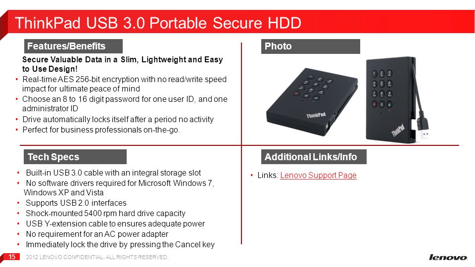 超目玉 レノボ・ジャパン ThinkPad USB3.0 500GB セキュア・ハードドライブ 0A65619