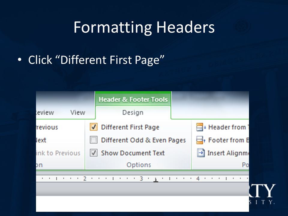 Formatting Headers Click Different First Page