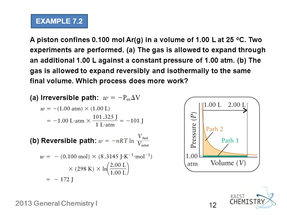 EXAMPLE 7.2 A piston confines mol Ar(g) in a volume of 1.00 L at 25 oC. Two.