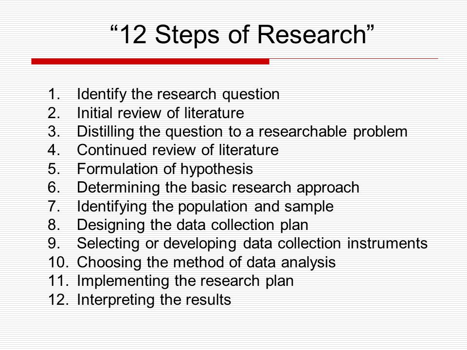 12 Steps of Research Identify the research question
