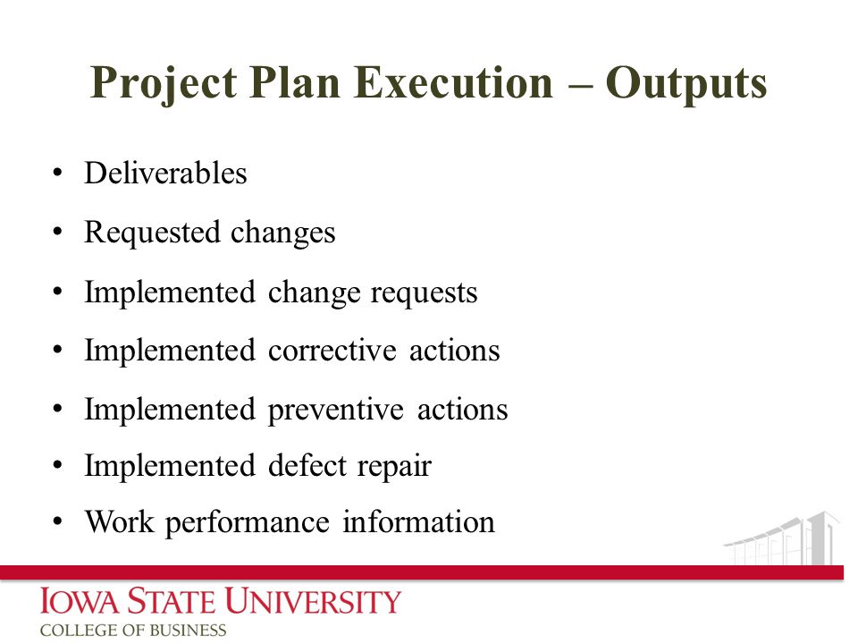 Project Plan Execution – Outputs