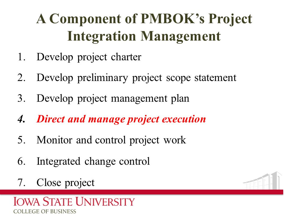 A Component of PMBOK’s Project Integration Management
