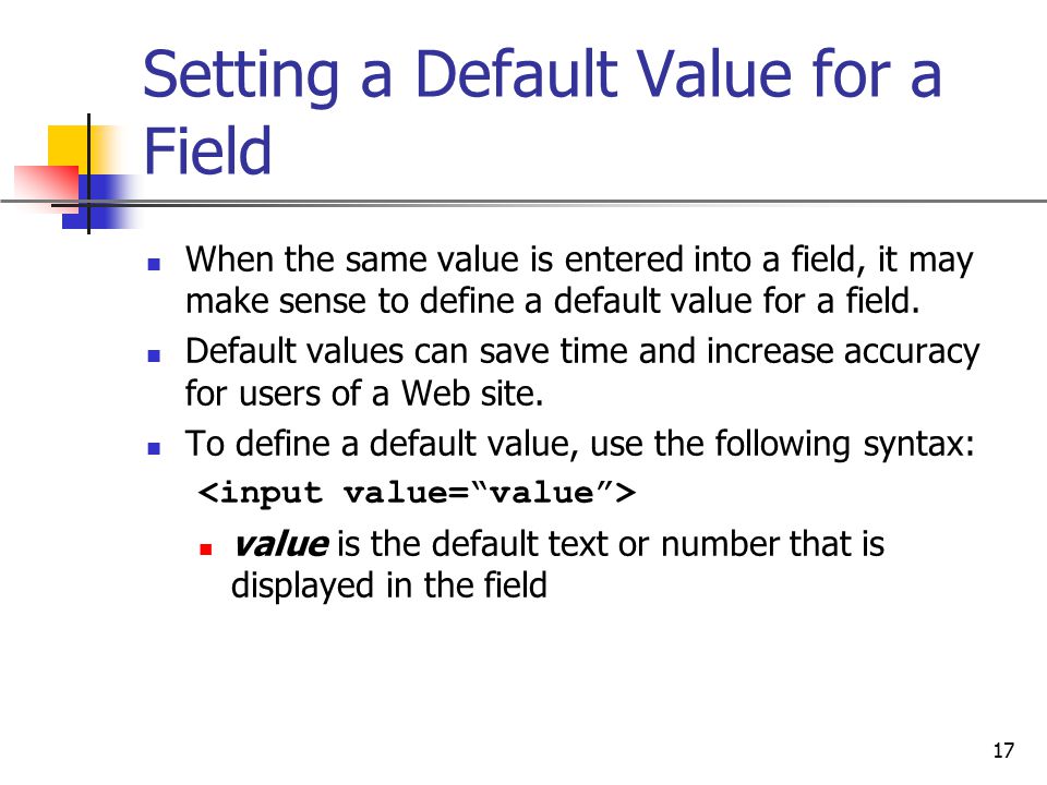 Setting a Default Value for a Field