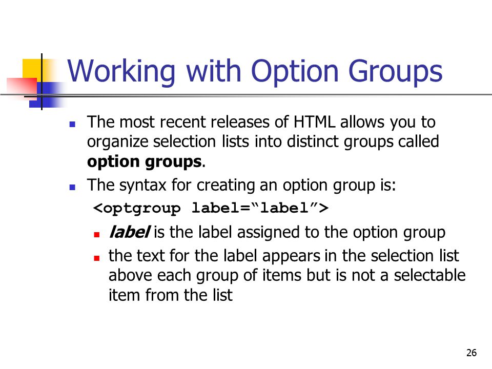 Working with Option Groups