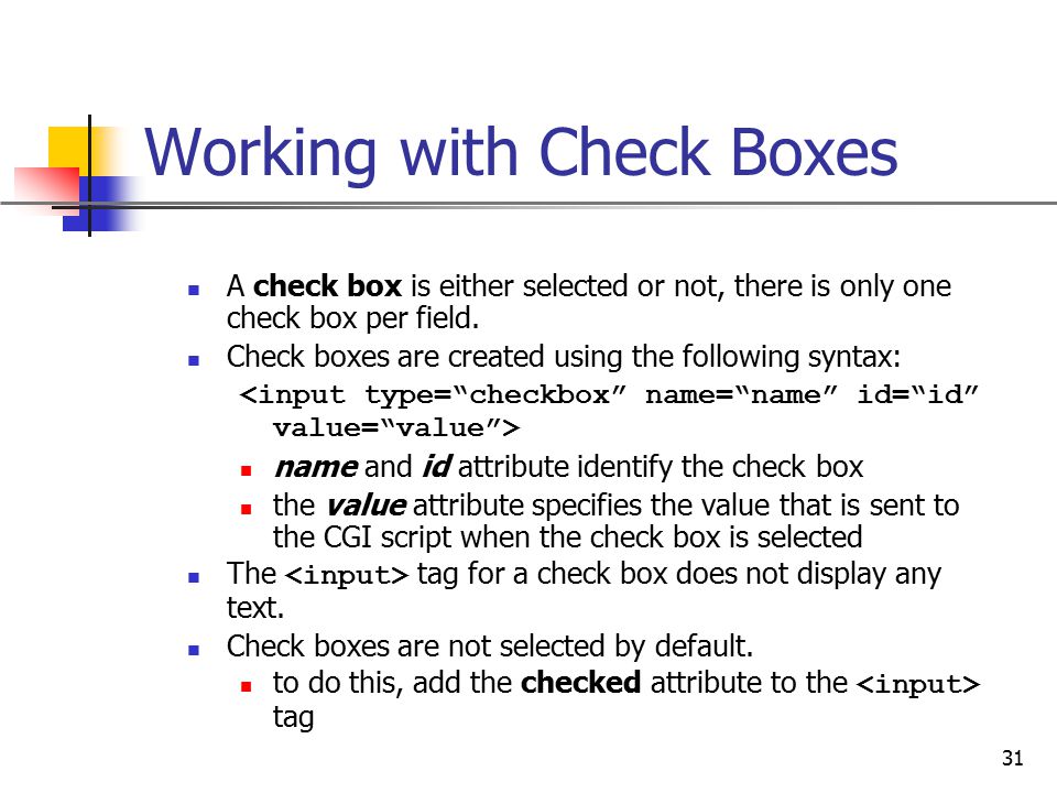 Working with Check Boxes