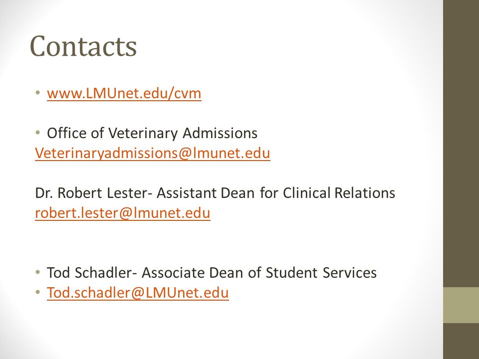 Contacts   Office of Veterinary Admissions
