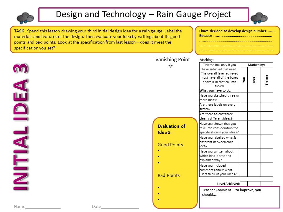 INITIAL IDEA 3 Design and Technology – Rain Gauge Project