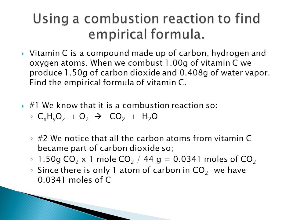 Using a combustion reaction to find empirical formula.