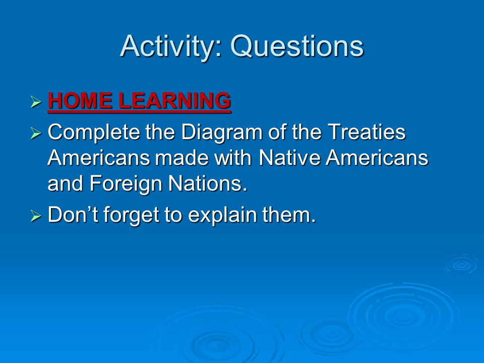Activity: Questions HOME LEARNING