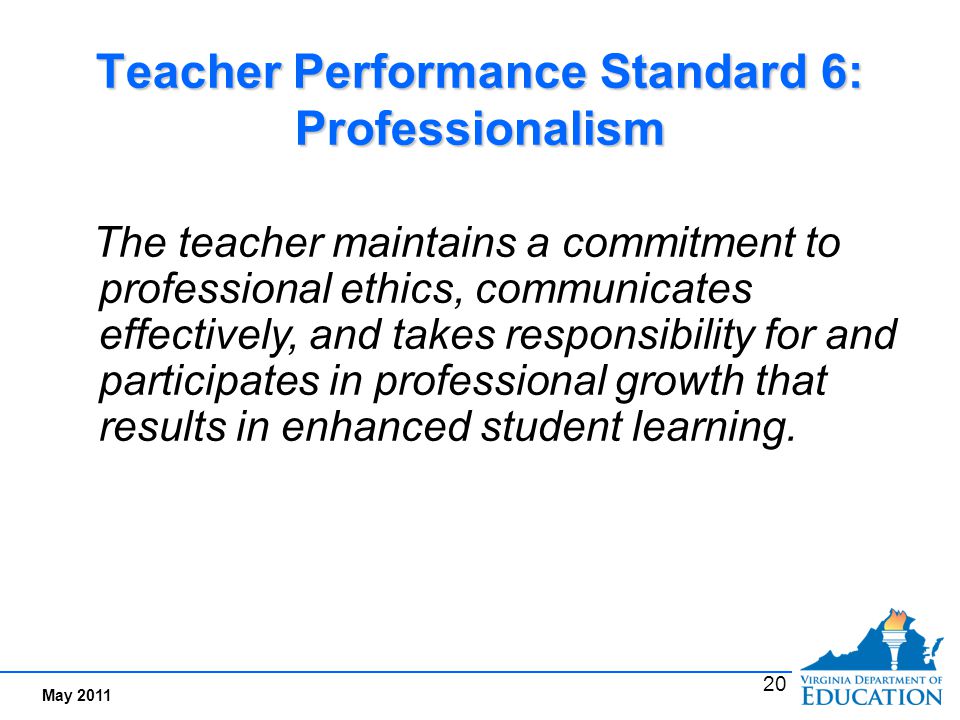 Performance Indicators Examples for Standard 6: