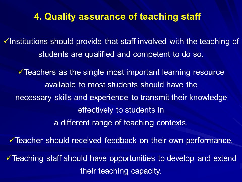 4. Quality assurance of teaching staff