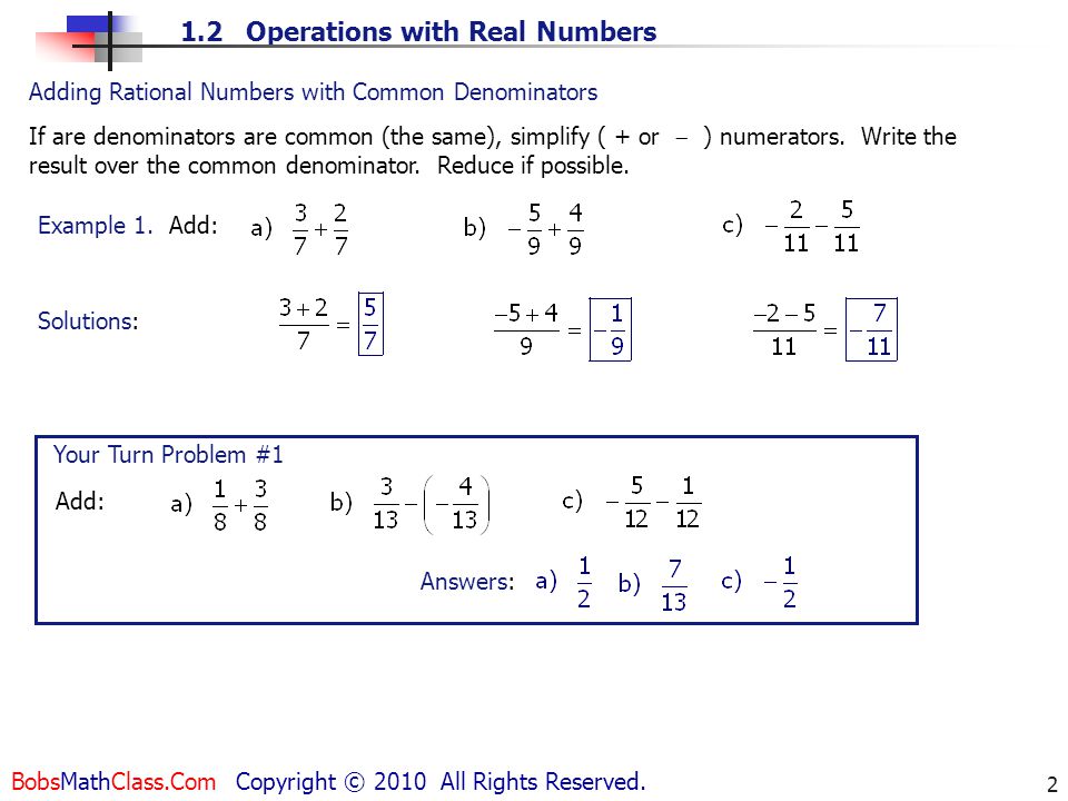 Adding Rational Numbers with Common Denominators