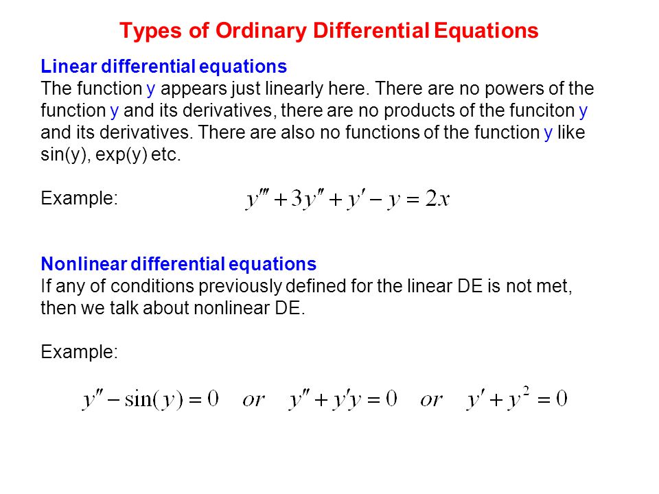 Types of Ordinary Differential Equations.