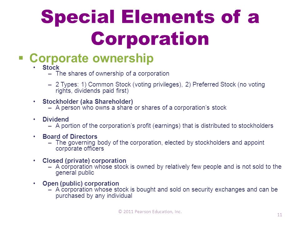Special Elements of a Corporation