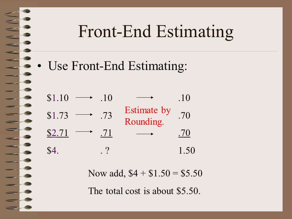 Front-End Estimating Use Front-End Estimating: $1.10 $1.73 $2.71 $4.