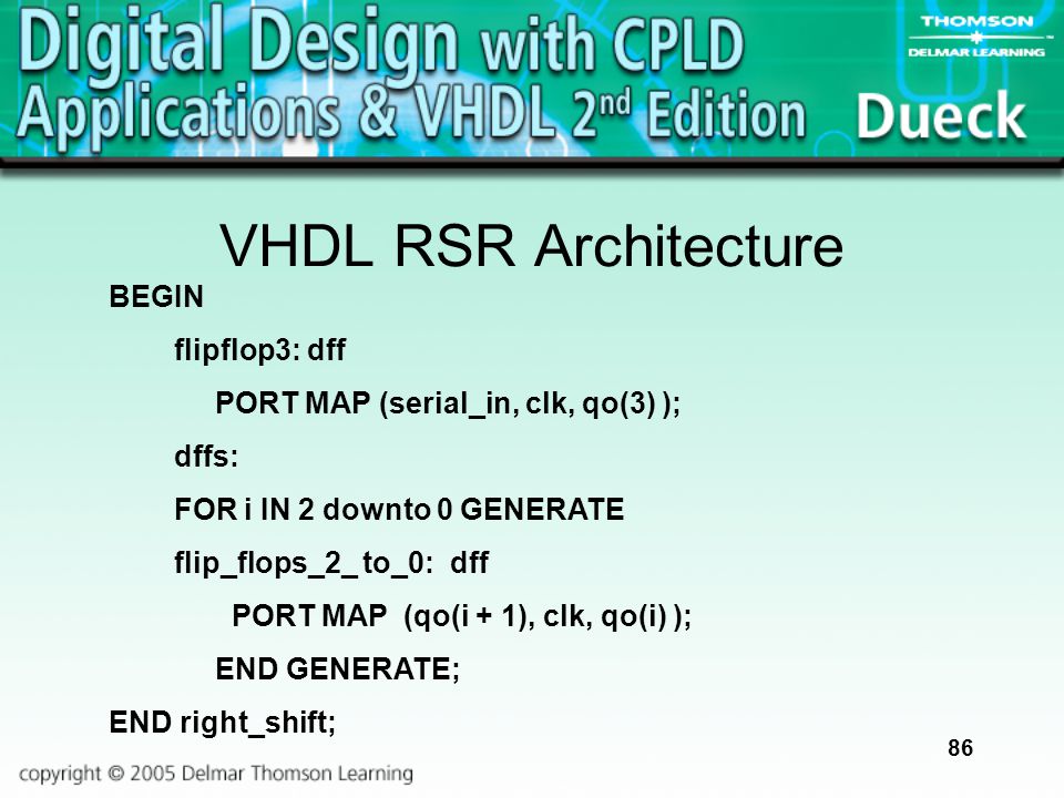 VHDL RSR Architecture BEGIN flipflop3: dff