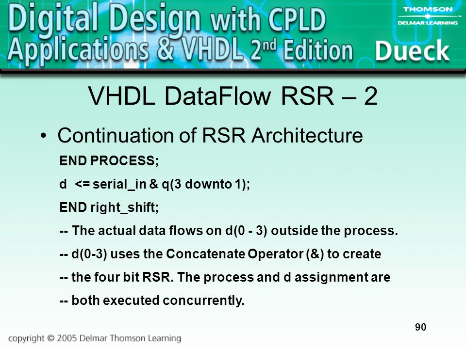 VHDL DataFlow RSR – 2 Continuation of RSR Architecture END PROCESS;