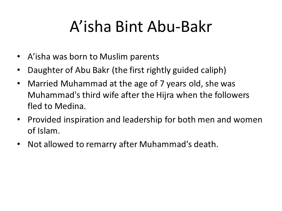 Aisha Bint Abu-Bakr Her Background. - Ppt Video Online Download