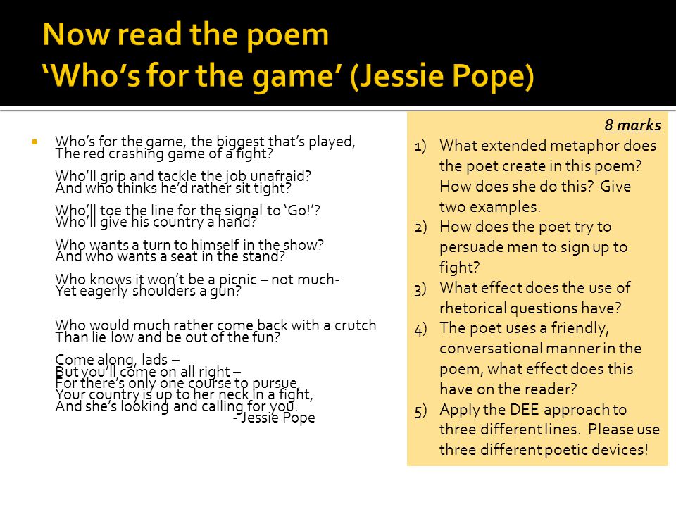 whos for the game poem