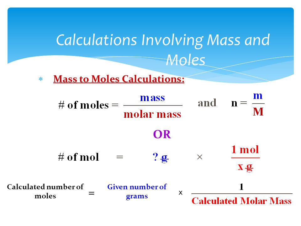 Calculations Involving Mass and Moles