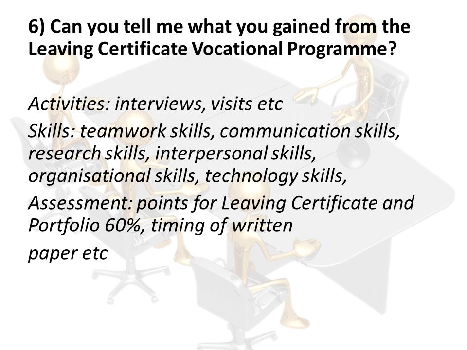 6) Can you tell me what you gained from the Leaving Certificate Vocational Programme.