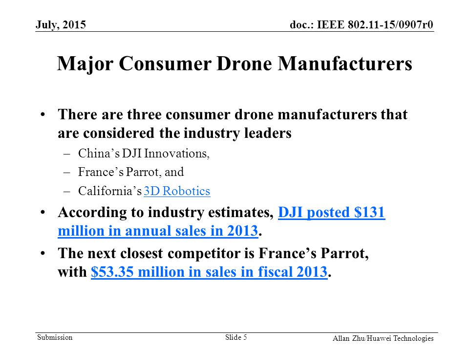 Major Consumer Drone Manufacturers