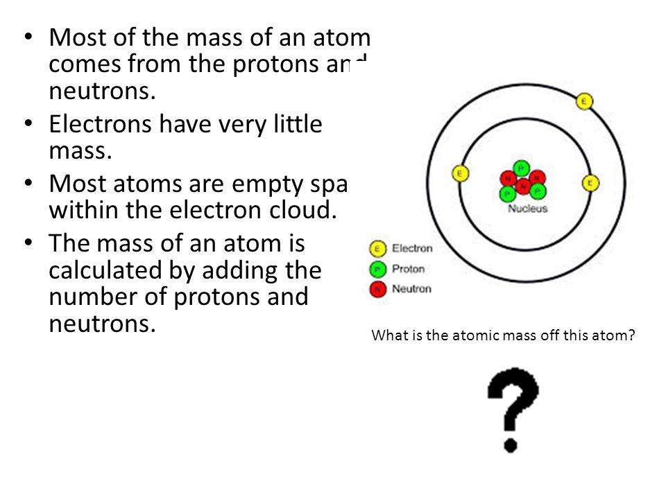 Most of the mass of an atom comes from the protons and neutrons.