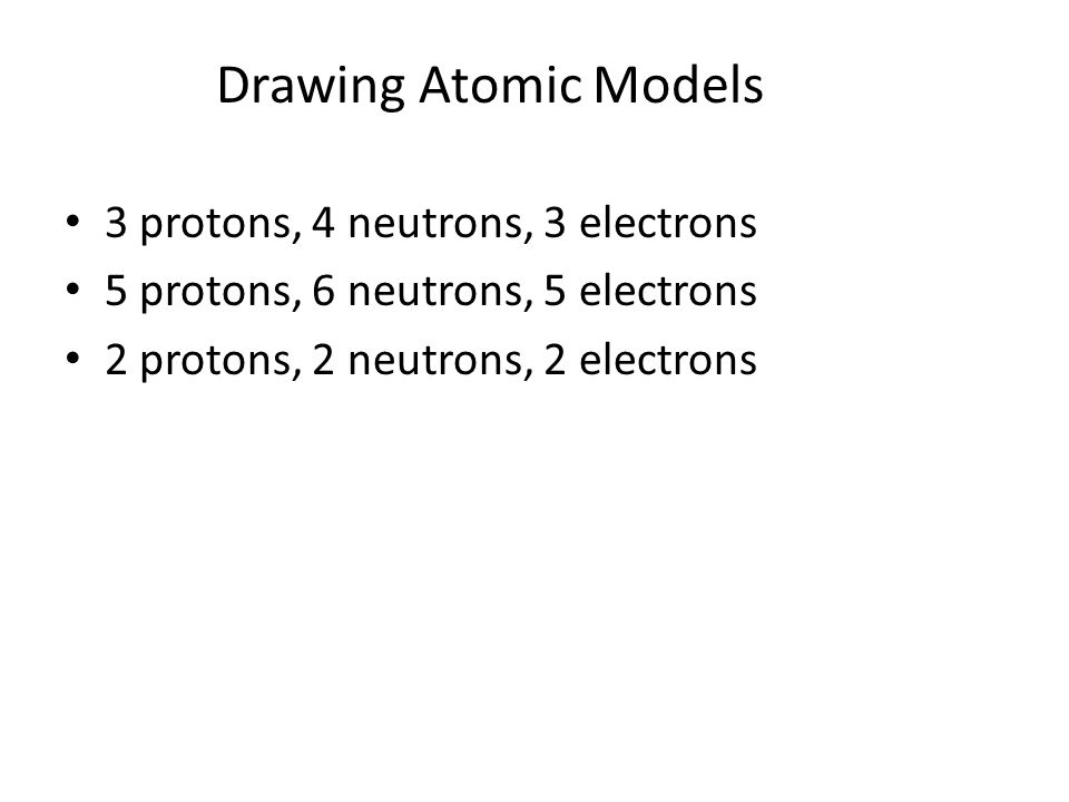 Drawing Atomic Models 3 protons, 4 neutrons, 3 electrons