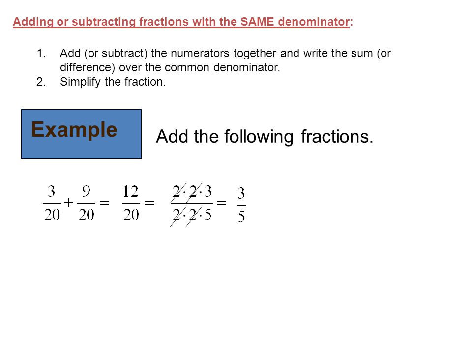 Example Add the following fractions.