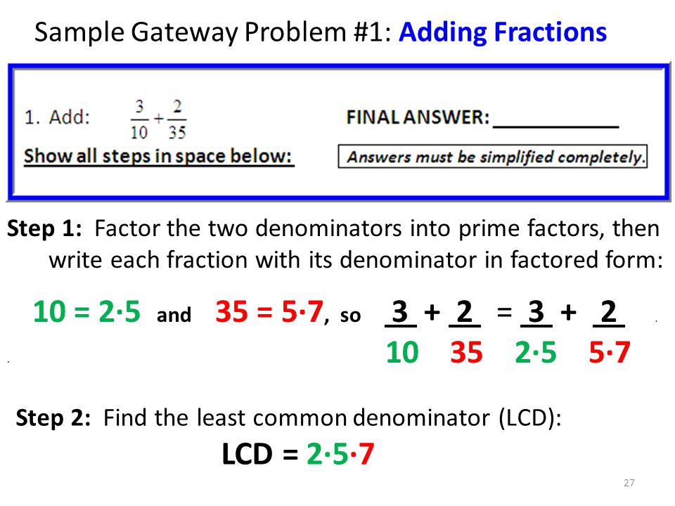 Sample Gateway Problem #1: Adding Fractions