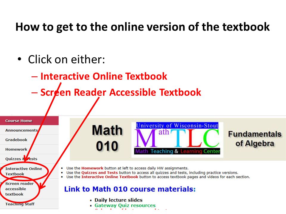 How to get to the online version of the textbook