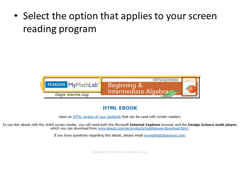 Select the option that applies to your screen reading program