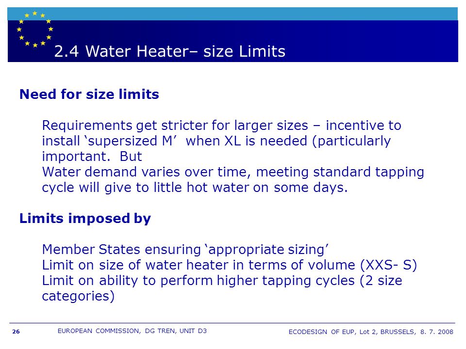2.4 Water Heater– size Limits