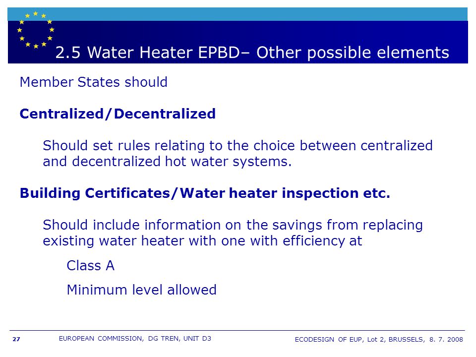 2.5 Water Heater EPBD– Other possible elements