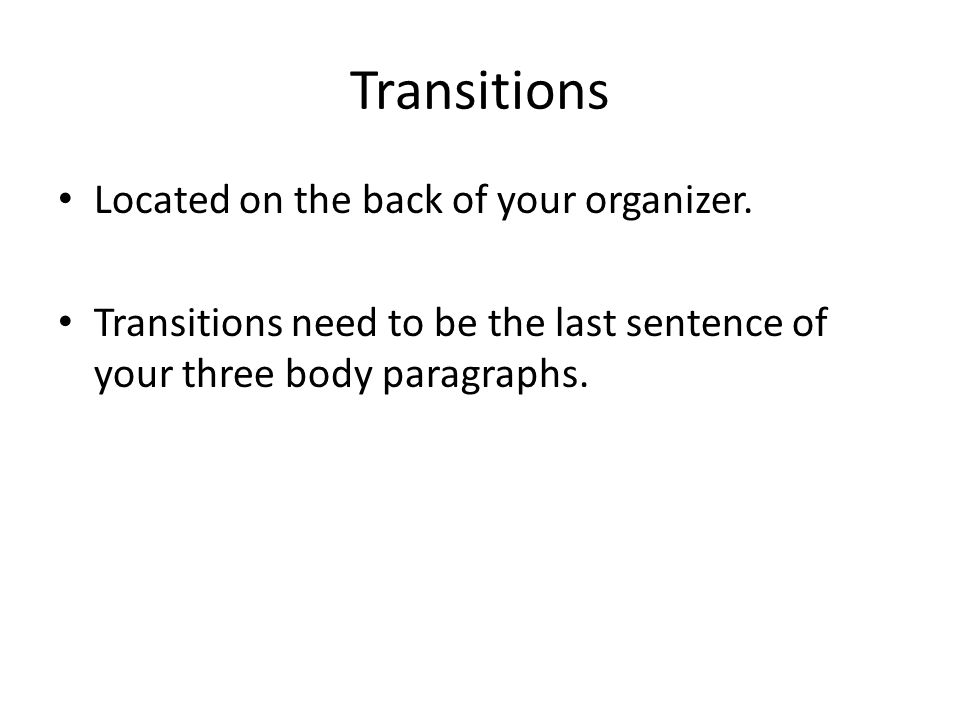 Transitions Located on the back of your organizer.