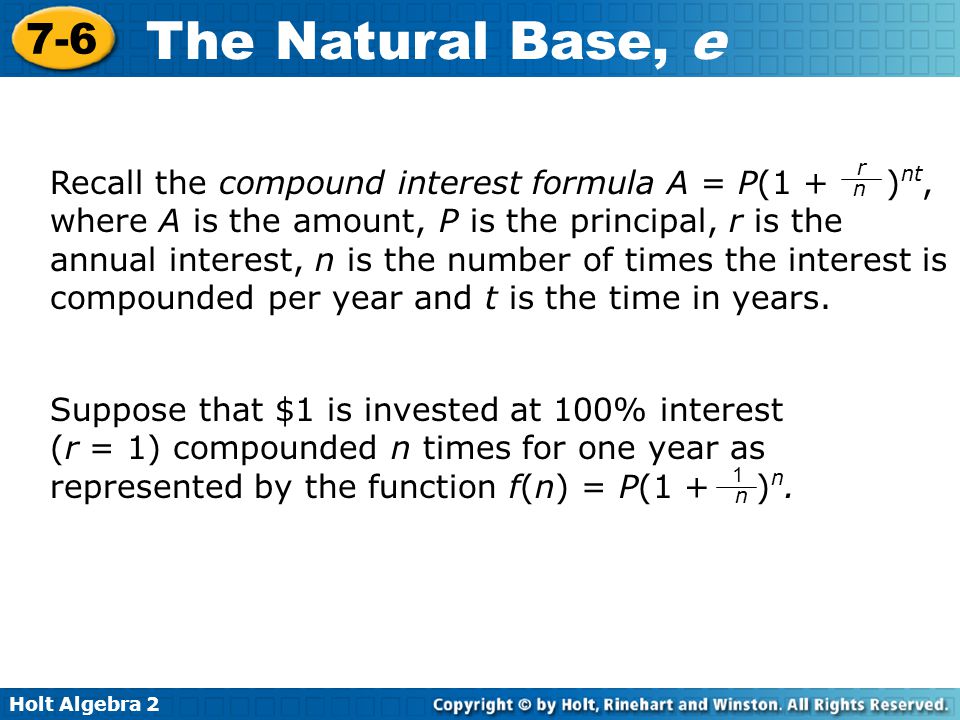 The Natural Base E 7 6 Warm Up Lesson Presentation Lesson Quiz Ppt Download